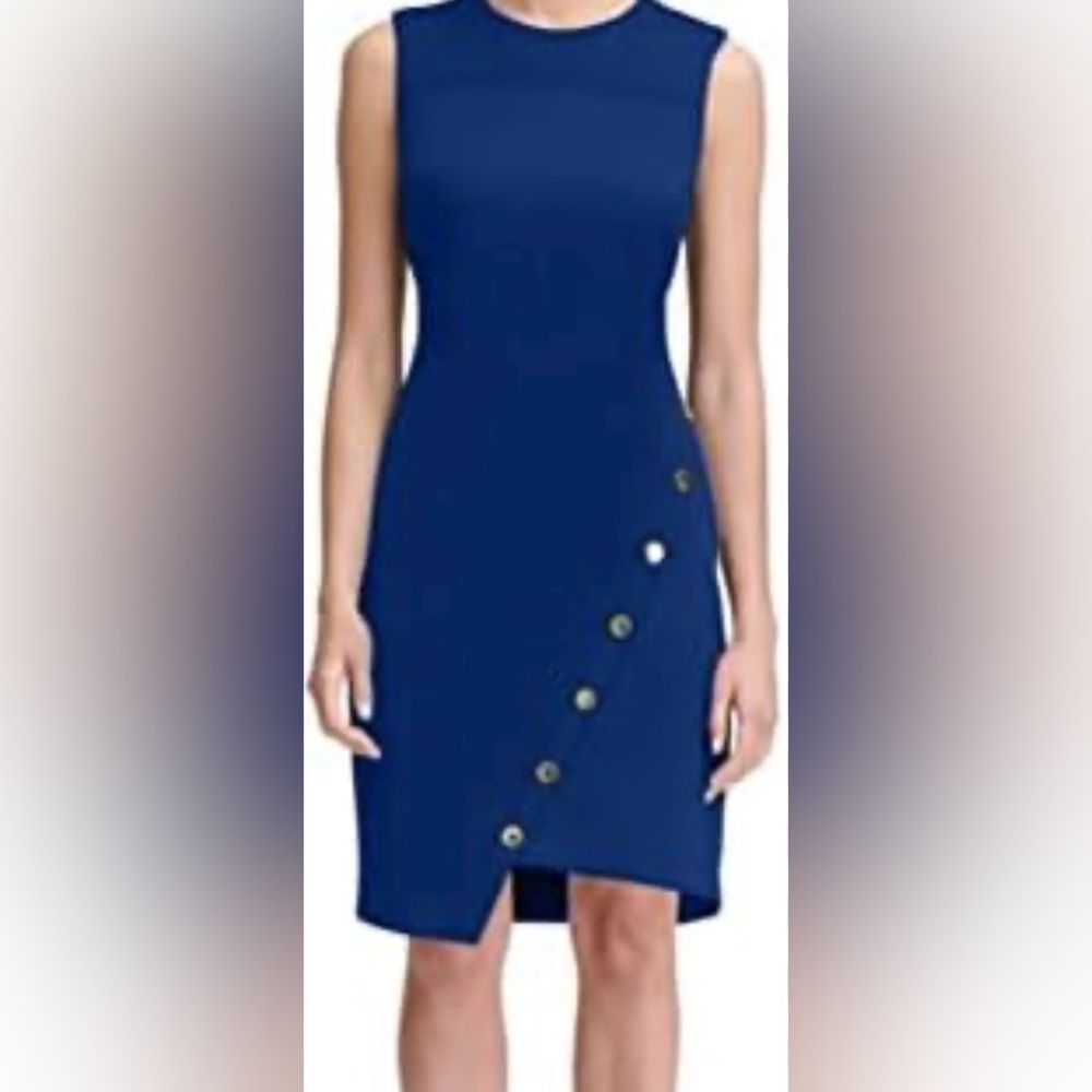 Tommy Hilfiger Blue Sleeveless A-Line Asymmetrical Hem Sheath Dress